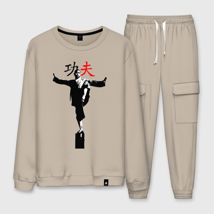 Мужской костюм хлопок Кунг фу монах в стойке на бревне фото