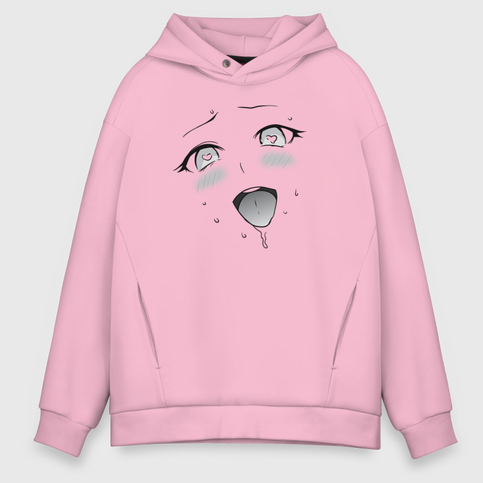 Мужское худи Oversize хлопок Ахегао сердечки фото