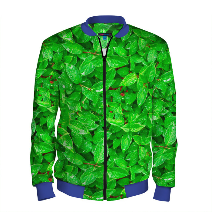 Мужской бомбер 3D Зелёные листья   текстура фото