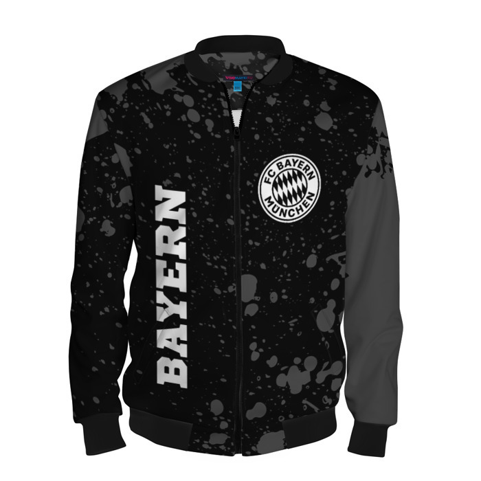 Мужской бомбер 3D Bayern sport на темном фоне: символ и надпись вертикально фото