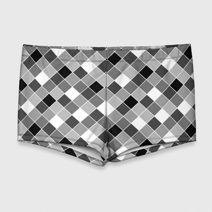 Мужские купальные плавки 3D Черно белый клетчатый узор фото