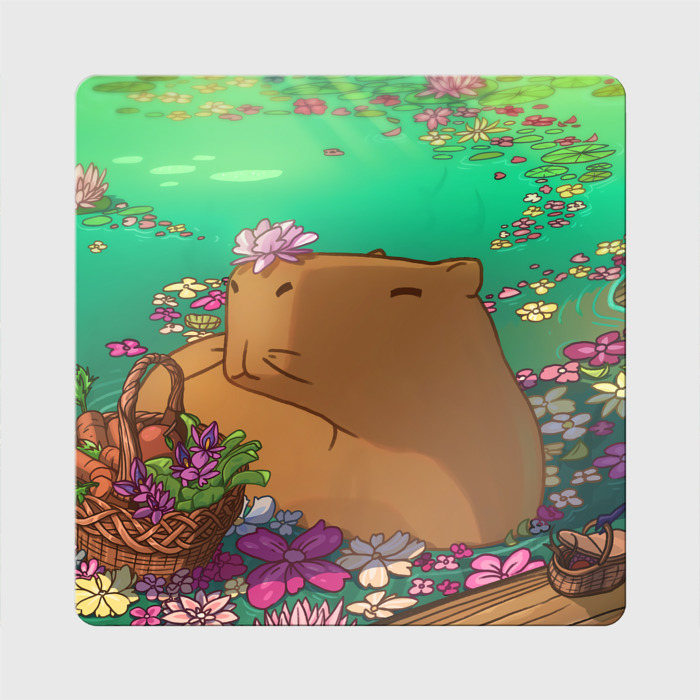 Магнит виниловый Квадрат Капибара в водичке фото