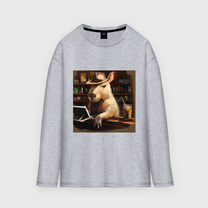 Мужской лонгслив oversize хлопок Крутая капибара в баре фото