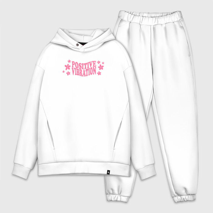 Мужской костюм хлопок OVERSIZE Positive vibration розовый текст с ромашками фото