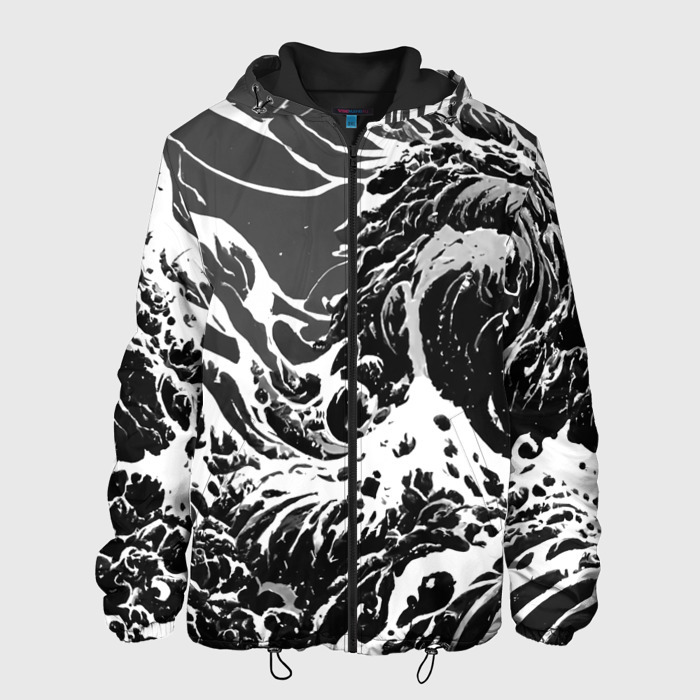 Мужская куртка 3D Черно белые волны фото