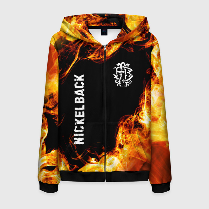 Мужская толстовка 3D на молнии Nickelback и пылающий огонь фото