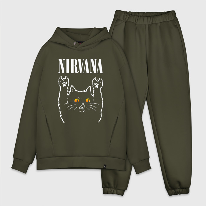 Мужской костюм хлопок OVERSIZE Nirvana rock cat фото