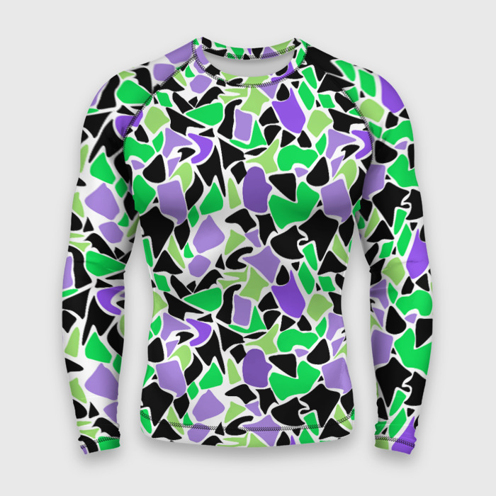 Мужской рашгард 3D Зелено фиолетовый абстрактный узор фото
