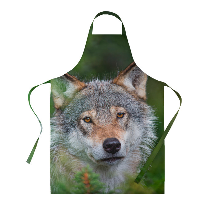 Фартук 3D Волк на фоне зелени фото