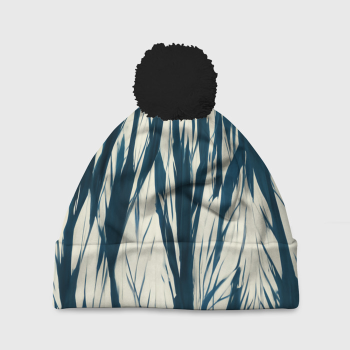 Шапка 3D c помпоном Синие рваные полосы фото