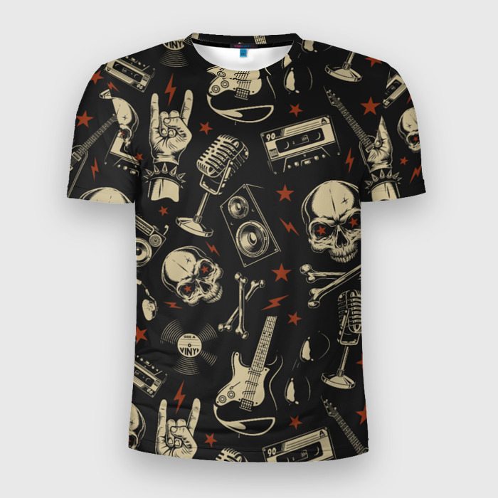 Мужская футболка 3D Slim Черепа гранж фото