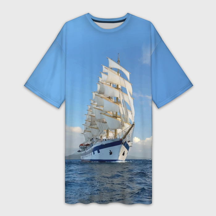 Платье-футболка 3D Парусник идёт на полных парусах фото