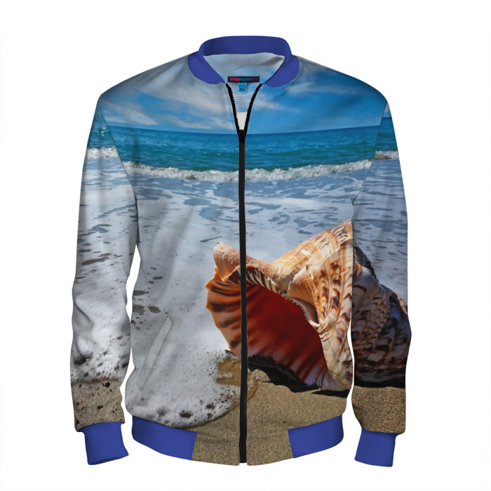Мужской бомбер 3D Океанская раковина на песчаном берегу фото