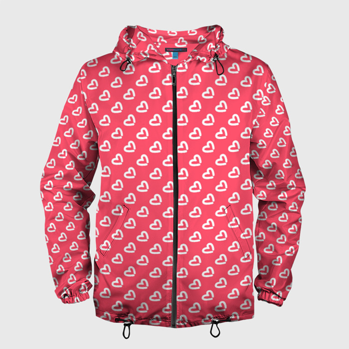 Мужская ветровка 3D Белые сердечки   абстракция фото