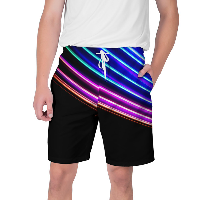 Мужские шорты 3D Неоновые полосы на черном фото