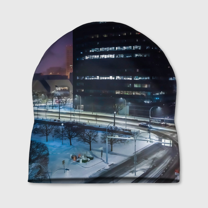 Шапка 3D Зимний ночной город фото