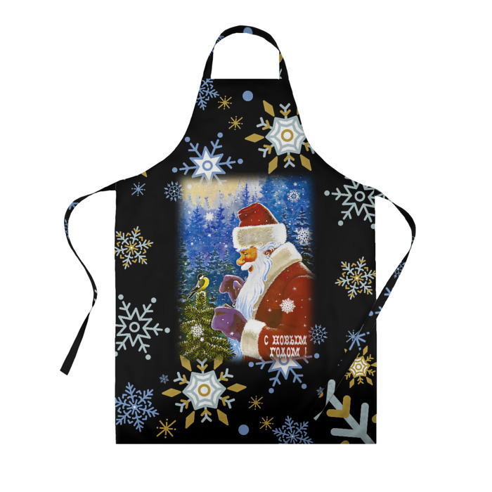 Фартук 3D Новый год дед мороз и птичка фото