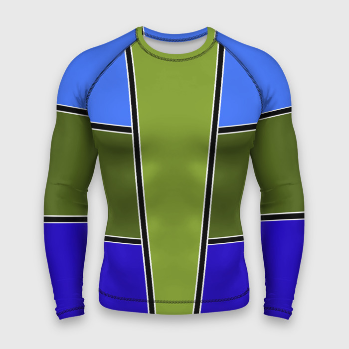 Мужской рашгард 3D Зелено  синий геометрический дизайн фото