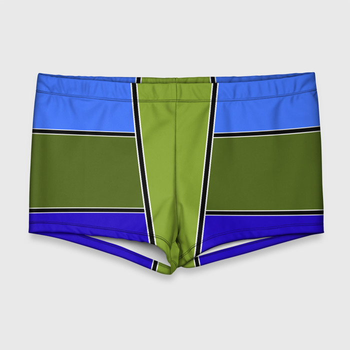 Мужские купальные плавки 3D Зелено  синий геометрический дизайн фото