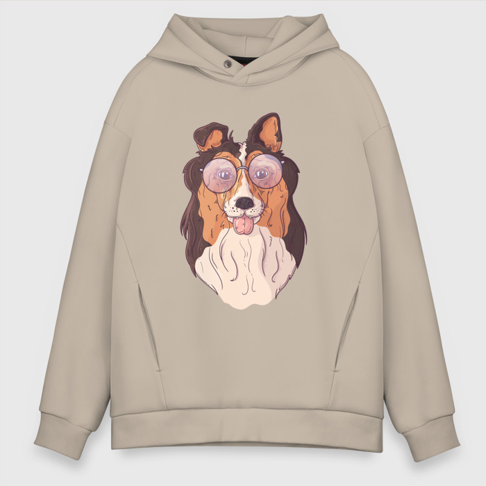 Мужское худи Oversize хлопок Собачка в круглых очках фото