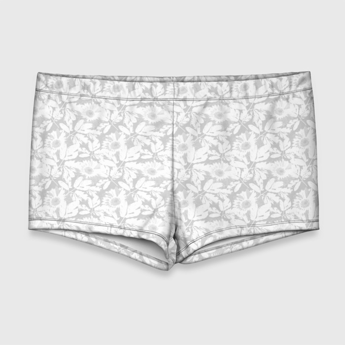 Мужские купальные плавки 3D Белые цветы на светло сером фото