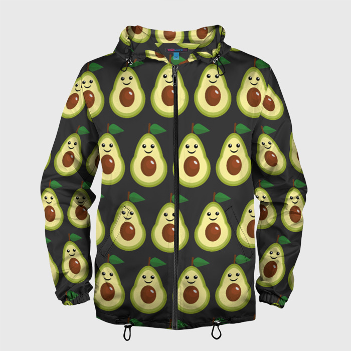 Мужская ветровка 3D Авокадо Паттерн   Черная версия фото