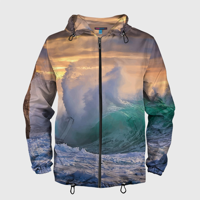 Мужская ветровка 3D Штормовая волна, накатывающая на берег фото