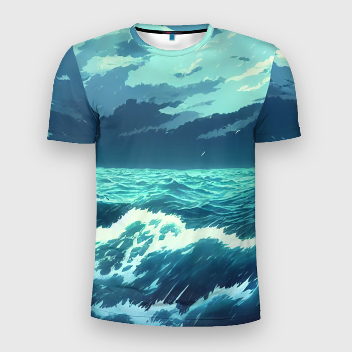 Мужская футболка 3D Slim Цунами в стиле аниме   рисунок фото