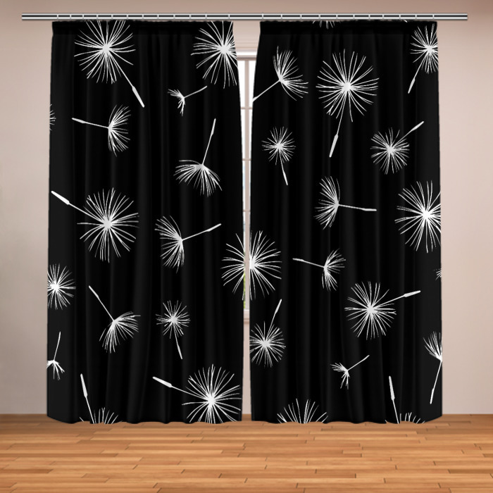 Фотошторы Семена одуванчика на чёрном фоне фото