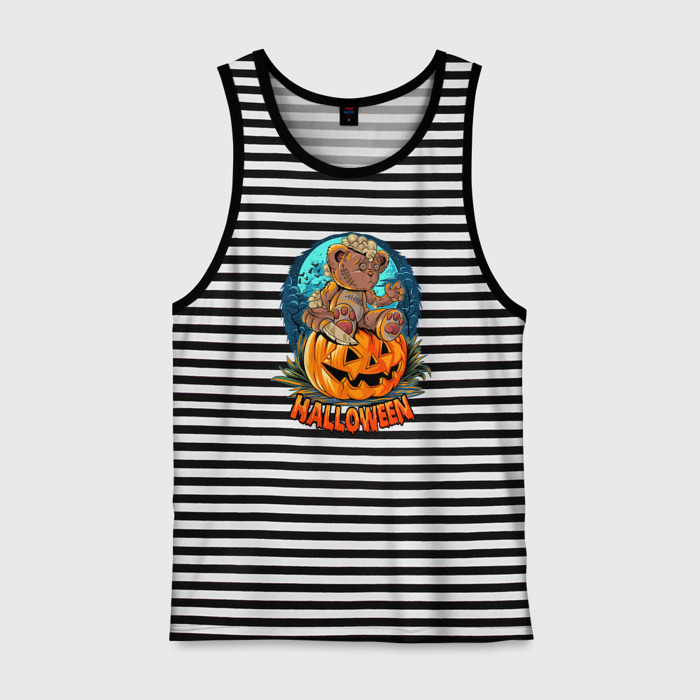 Мужская майка хлопок Halloween    Мишка на тыкве фото