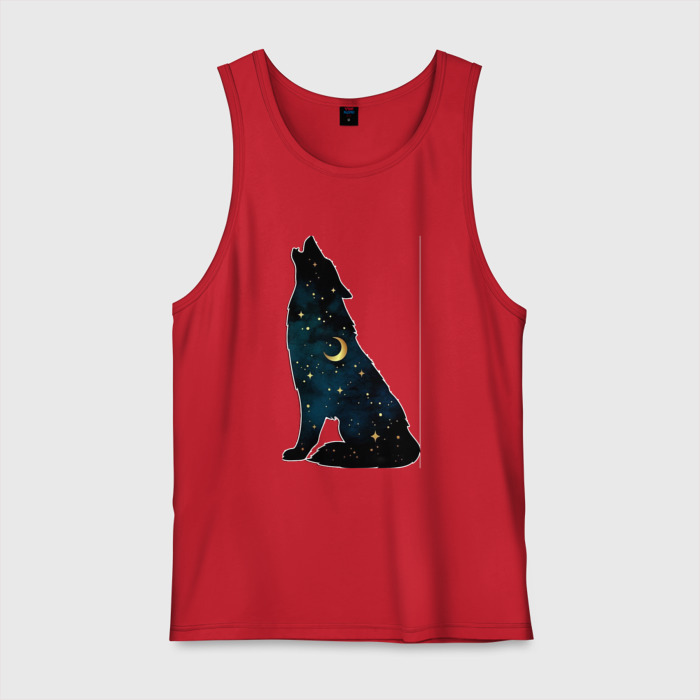 Мужская майка хлопок Wolf howling at night фото