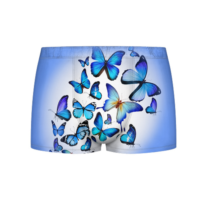Мужские трусы 3D Бабочки на синем фоне фото