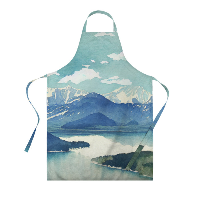 Фартук 3D Река в горах   акварельный рисунок фото