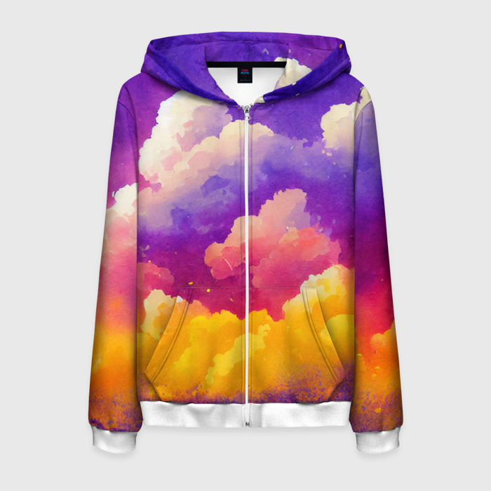 Мужская толстовка 3D на молнии Акварельный закат в облаках фото