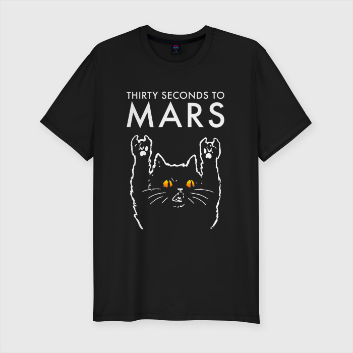 Мужская футболка хлопок Slim Thirty Seconds to Mars rock cat фото