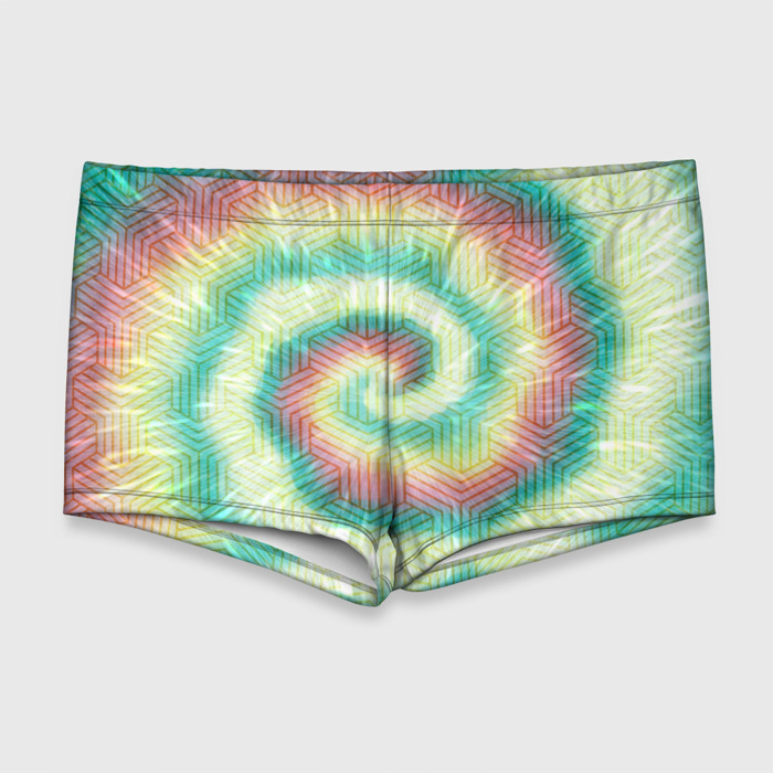 Мужские купальные плавки 3D Зеленый с желтым тай дай фото