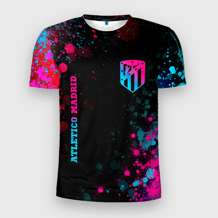 Мужская футболка 3D Slim Atletico Madrid   neon gradient: надпись, символ фото