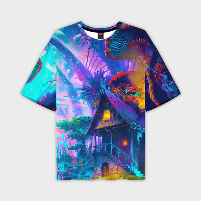 Мужская футболка OVERSIZE 3D Неоновая страна фото