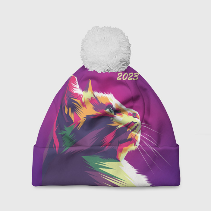 Шапка 3D c помпоном Год кота 2023 фото
