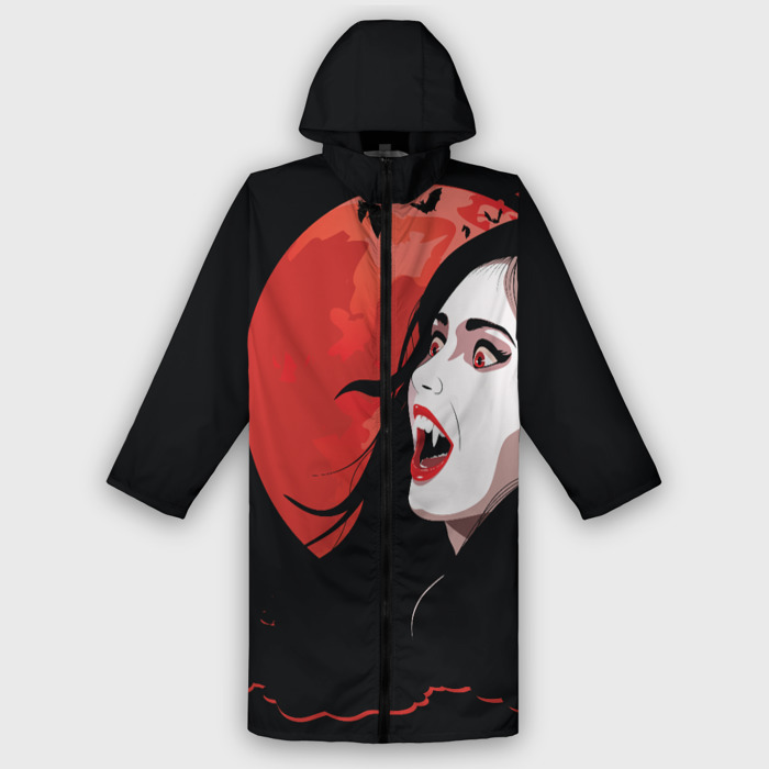 Дождевик унисекс 3D Вампирша на фоне красной луны фото