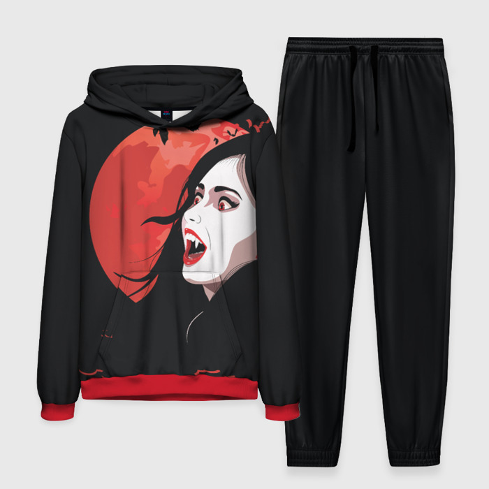 Мужской костюм 3D (с толстовкой) Вампирша на фоне красной луны фото