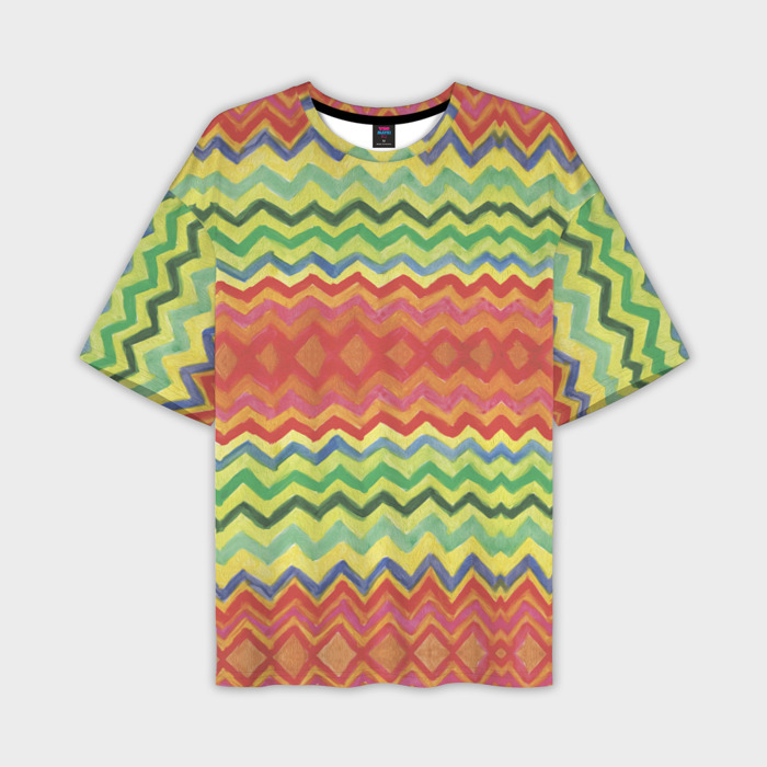 Мужская футболка OVERSIZE 3D Уютный красно зеленый зигзаг фото