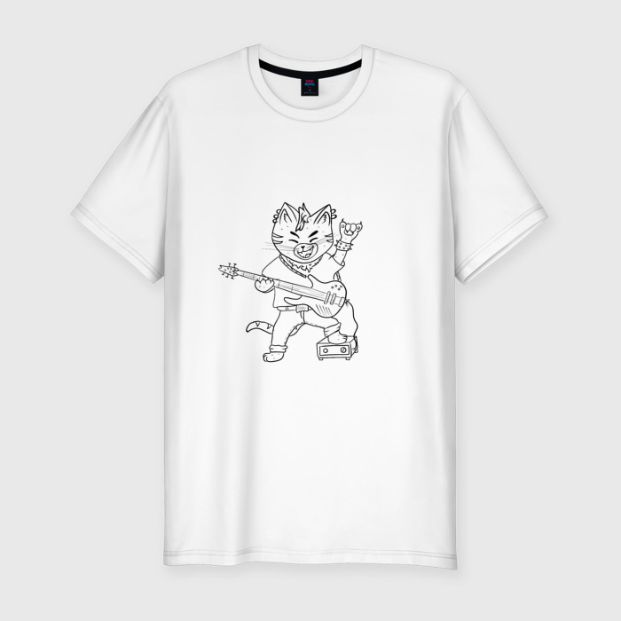 Мужская футболка хлопок Slim кот рокер с гитарой фото