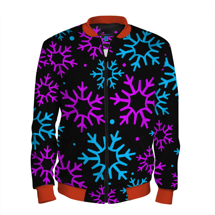 Мужской бомбер 3D Неоновые снежинки фото