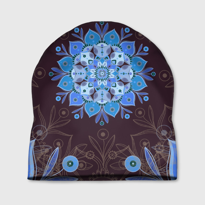 Шапка 3D Мандала цветок Голубая снежинка фото