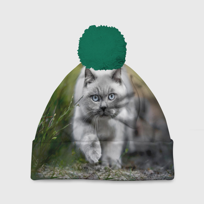 Шапка 3D c помпоном Кот фото