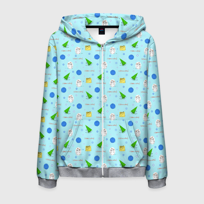 Мужская толстовка 3D на молнии Новогодний геометрический арт лайн принт  с кроликом 2023 фото