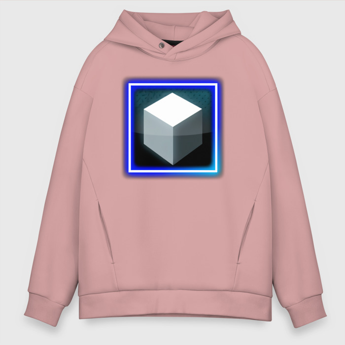 Мужское худи Oversize хлопок Белый геометрический куб с сиянием фото