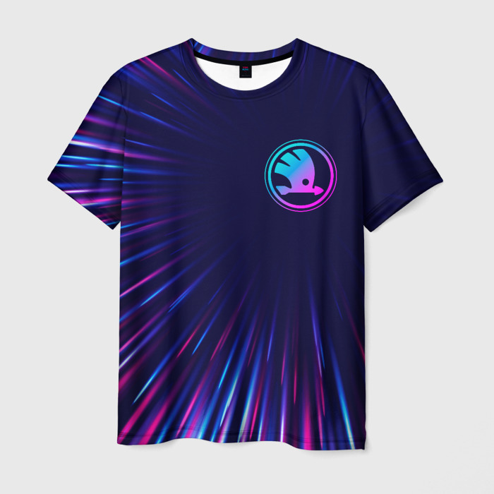 Мужская футболка 3D Skoda neon speed lines фото
