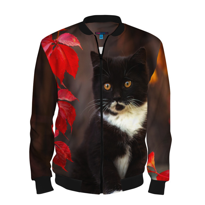 Мужской бомбер 3D Черно белый котенок фото